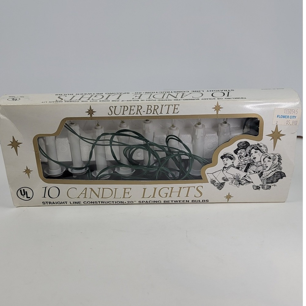 Vintage Super-Brite 10 Candle Lights Christmas Tree Twinkling Steady White Green